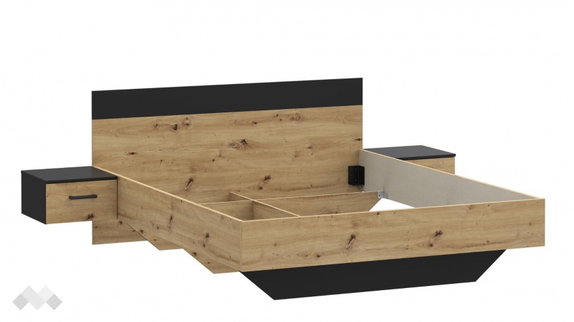 Спалня с нощни шкафчета 160/200 Мониса с включен матрак Sleep Nuvia 160/200 дъб артисан с черно - изглед 4