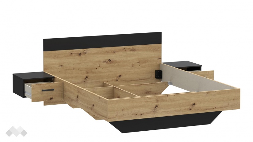 Спалня с нощни шкафчета 160/200 Мониса с включен матрак Sleep Nuvia 160/200 дъб артисан с черно - изглед 5