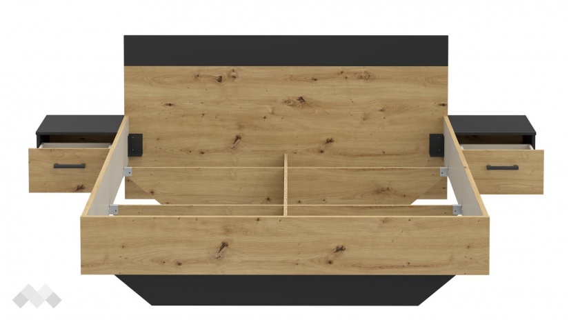 Спалня с нощни шкафчета 160/200 Мониса с включен матрак Sleep Nuvia 160/200 дъб артисан с черно - изглед 6