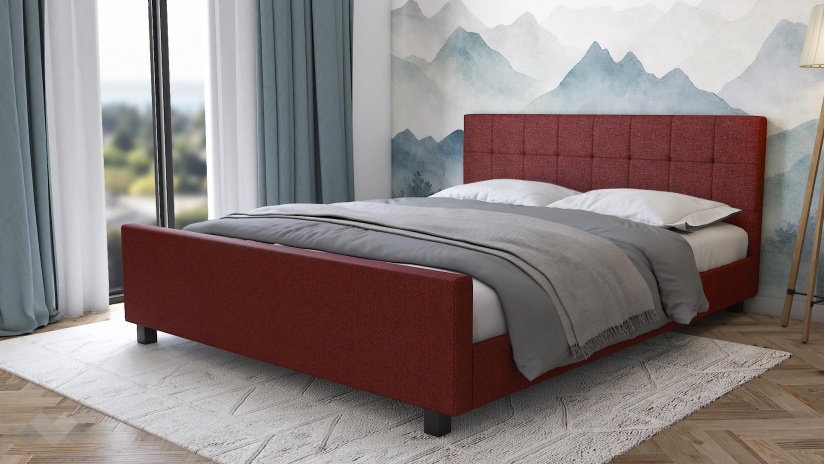 Тапицирана спалня 160/200 Анаса с включен матрак Sleep Nuvia 160/200 червен - изглед 1 - МебелМаг Тапицирана спалня 160/200 Анаса с включен матрак Sleep Nuvia 160/200 червен - изглед 1