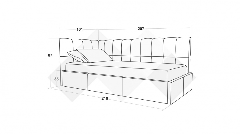 Тапицирано легло 90/200 Борко с включен матрак Бонел 90/200 сив - изглед 4