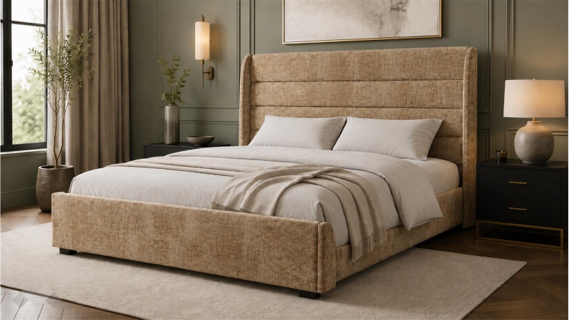 Тапицирана спалня 180/200 Велиса с включен матрак Sleep Nuvia 180/200 кафяв - изглед 1 - МебелМаг Тапицирана спалня 180/200 Велиса с включен матрак Sleep Nuvia 180/200 кафяв - изглед 1