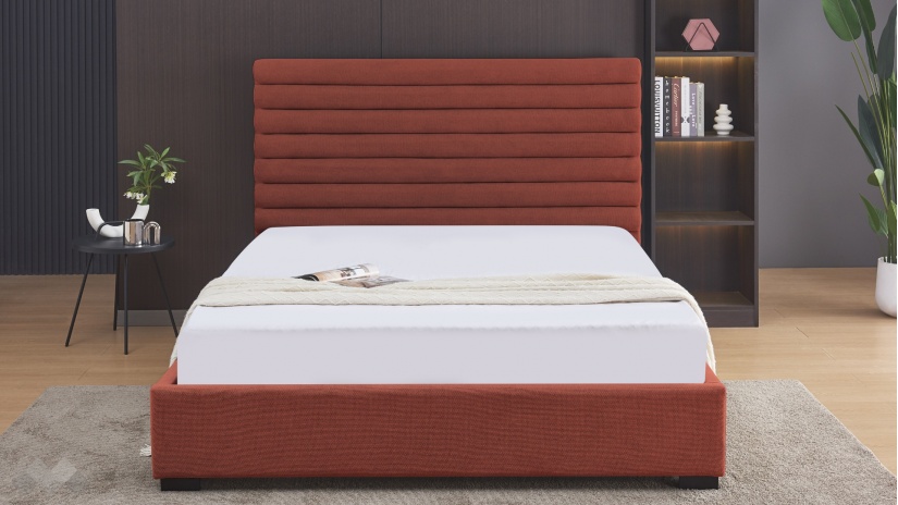 Тапицирана спалня 160/200 Зерина с включен матрак Sleep Nuvia 160/200 червен - изглед 2 - МебелМаг Тапицирана спалня 160/200 Зерина с включен матрак Sleep Nuvia 160/200 червен - изглед 2