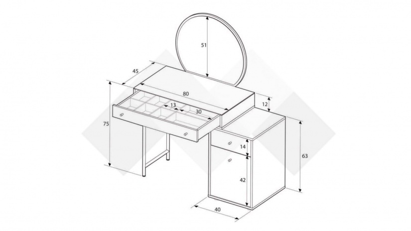 Тоалетка Винити бяло гладко - изглед 2