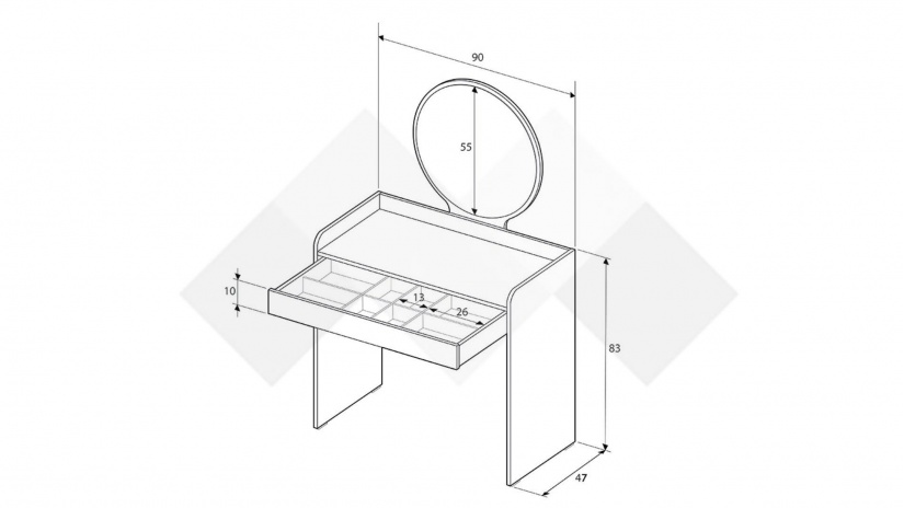 Тоалетка Винити бяло гладко - изглед 2