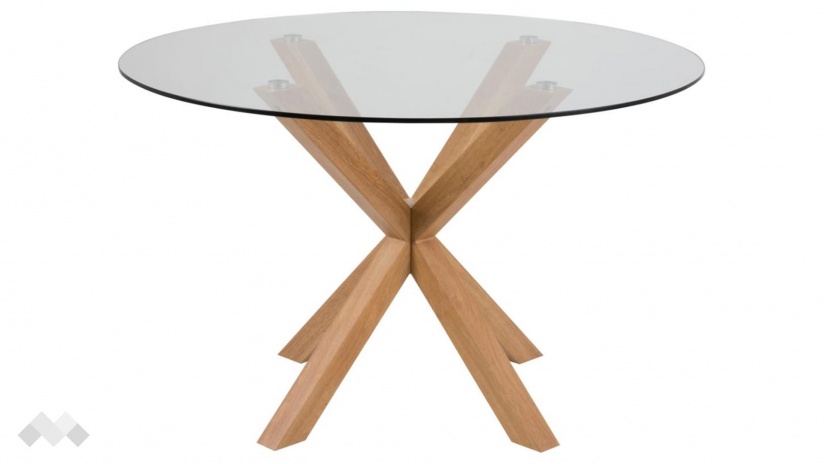 Трапезна маса Хевън неразтегателни стъкло със стомана дъб - изглед 2 - МебелМаг Трапезна маса Хевън неразтегателни стъкло със стомана дъб - изглед 2