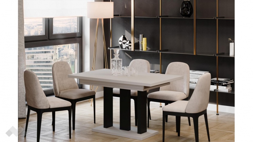 Трапезна маса Апиа разтегателни кашмир с черно - изглед 1 - МебелМаг Трапезна маса Апиа разтегателни кашмир с черно - изглед 1