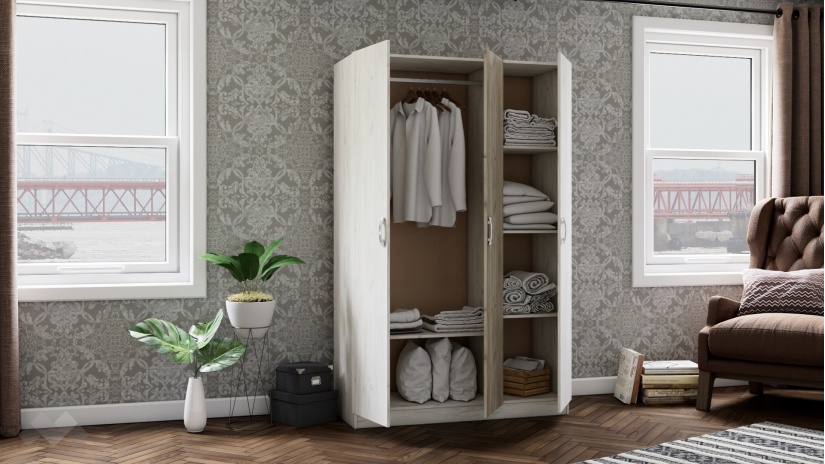 Гардероб Адам трикрилни дъб крафт бял с дъб крафт сив - изглед 2