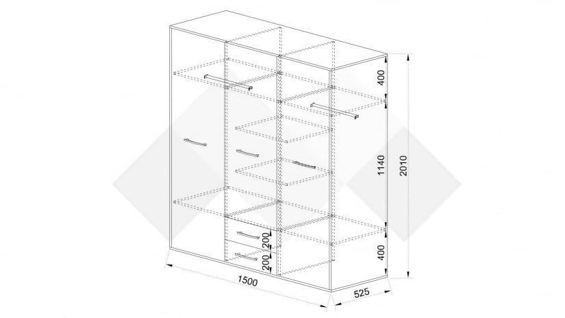 Гардероб Бретани дъб пиемона с розова праскова - изглед 2 - МебелМаг Гардероб Бретани дъб пиемона с розова праскова - изглед 2