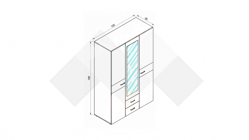Гардероб Дани трикрилни дъб вотан с черно шагре - изглед 3