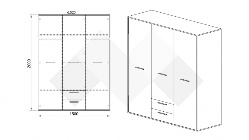 Гардероб Ерик трикрилни олд стайл с графит - изглед 2