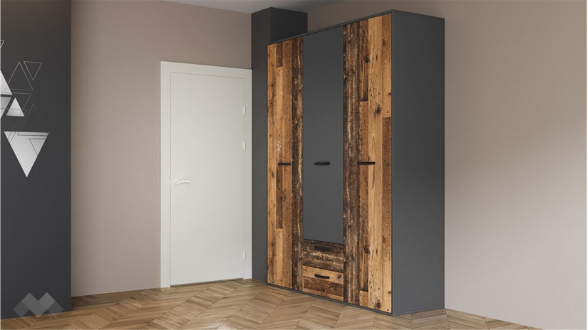 Гардероб Ерик трикрилни олд стайл с графит - изглед 1