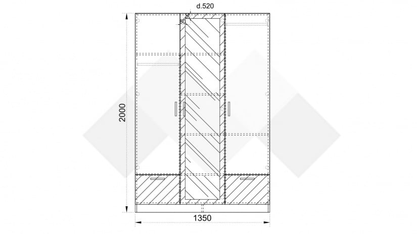 Гардероб Лориен трикрилни олд стайл с графит - изглед 3 - МебелМаг Гардероб Лориен трикрилни олд стайл с графит - изглед 3