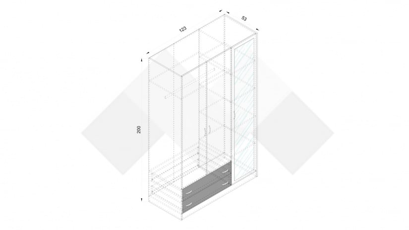 Гардероб Спирит трикрилни малта с антрацит - изглед 3 - МебелМаг Гардероб Спирит трикрилни малта с антрацит - изглед 3