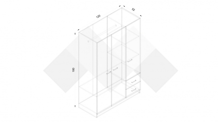 Гардероб Арго трикрилни дъб сонома - изглед 3