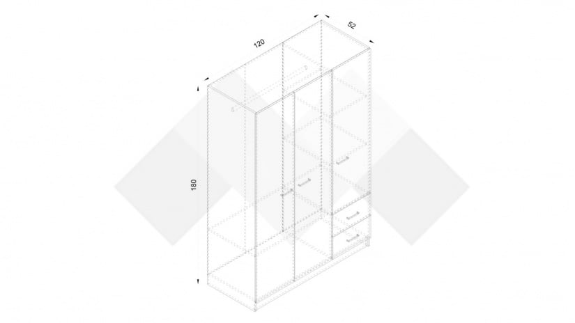 Трикрилен гардероб Арго трикрилни дъб сонома - изглед 3 - МебелМаг Трикрилен гардероб Арго трикрилни дъб сонома - изглед 3