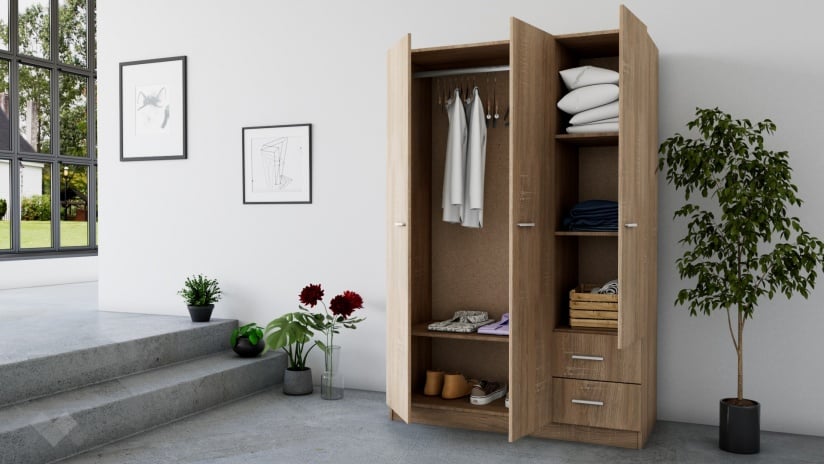 Трикрилен гардероб Арго трикрилни дъб сонома - изглед 2 - МебелМаг Трикрилен гардероб Арго трикрилни дъб сонома - изглед 2