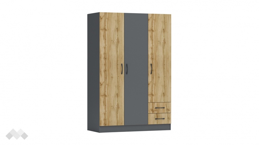Гардероб Галати трикрилни дъб вотан светъл с антрацит - изглед 1 - МебелМаг Гардероб Галати трикрилни дъб вотан светъл с антрацит - изглед 1