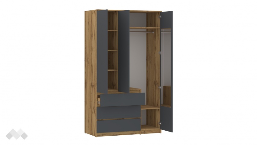 Гардероб Никола трикрилни златен дъб с антрацит - изглед 2