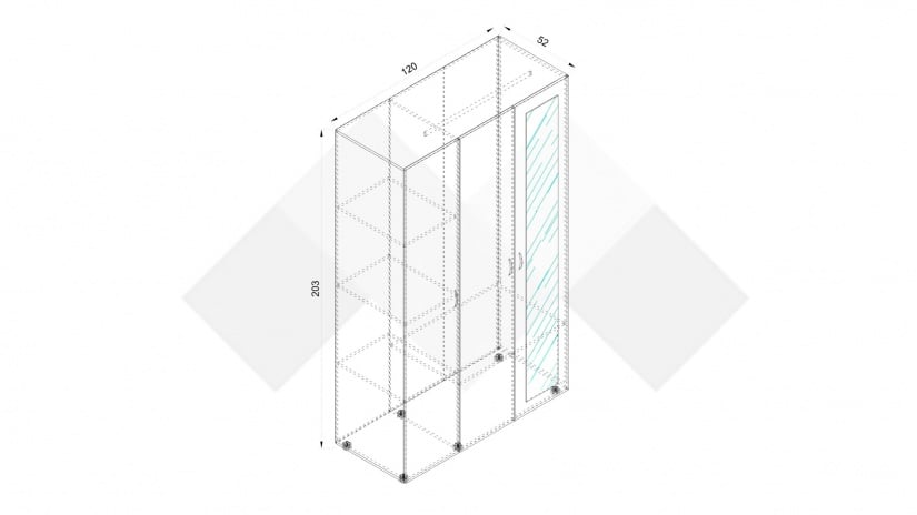 Гардероб Оптима трикрилни малта с антрацит - изглед 3