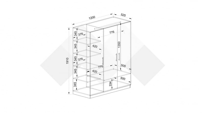 Гардероб Скай трикрилни нардо сив - изглед 4 - МебелМаг Гардероб Скай трикрилни нардо сив - изглед 4