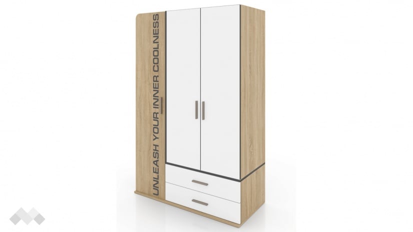 Гардероб Тунис трикрилни тъмна сонома с бяло гладко - изглед 1 - МебелМаг Гардероб Тунис трикрилни тъмна сонома с бяло гладко - изглед 1