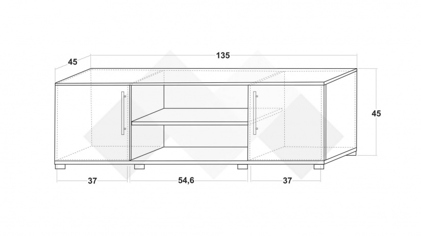 ТВ шкаф Ламела с открити рафтове дъб канела с дъб ламела и черно шагре - изглед 4
