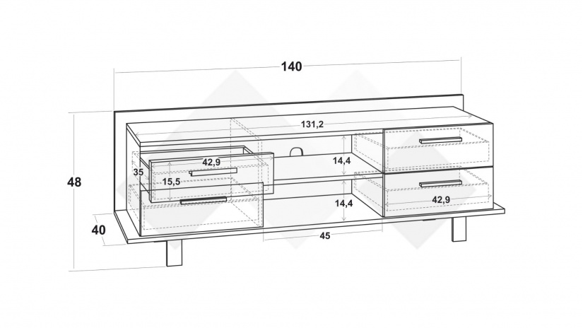 ТВ шкаф Модика с открити рафтове златен дъб с бяло - изглед 3