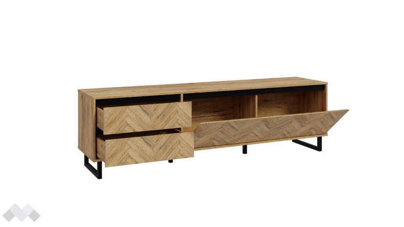 ТВ шкаф Никодис дъб натурал с черен мат и житен дъб - изглед 5 - МебелМаг ТВ шкаф Никодис дъб натурал с черен мат и житен дъб - изглед 5