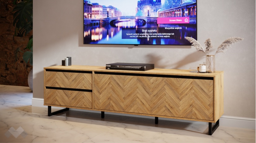 ТВ шкаф Никодис дъб натурал с черен мат и житен дъб - изглед 1 - МебелМаг ТВ шкаф Никодис дъб натурал с черен мат и житен дъб - изглед 1