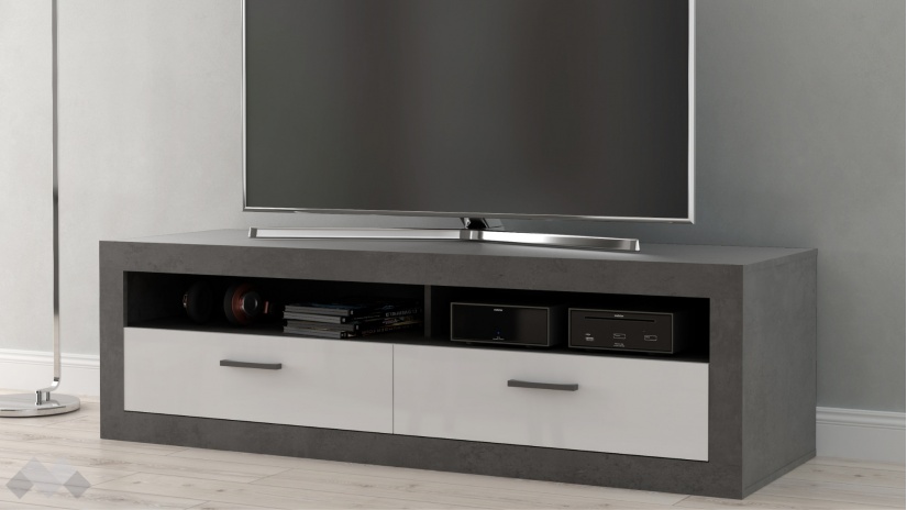 ТВ шкаф Требия сиво с бял гланц - изглед 1 - МебелМаг ТВ шкаф Требия сиво с бял гланц - изглед 1
