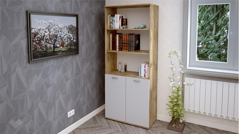 Висок шкаф Селтик келтски дъб със светло сиво - изглед 1 - МебелМаг Висок шкаф Селтик келтски дъб със светло сиво - изглед 1