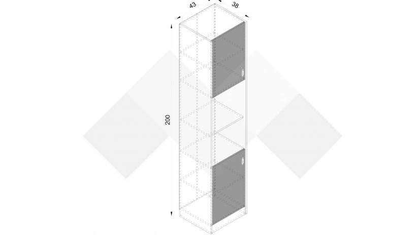 Висок шкаф с две врати Хироу с открити рафтове дъб вотан с черно шагре - изглед 3 - МебелМаг Висок шкаф с две врати Хироу с открити рафтове дъб вотан с черно шагре - изглед 3