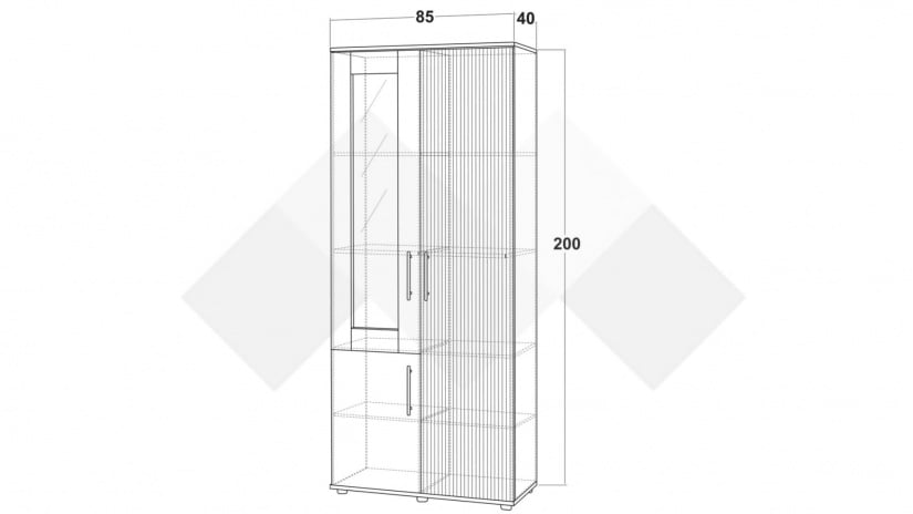 Висок шкаф с витрина Ламела дъб канела с дъб ламела и черно шагре - изглед 3 - МебелМаг Висок шкаф с витрина Ламела дъб канела с дъб ламела и черно шагре - изглед 3