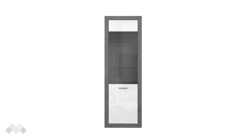 Висок шкаф Требия с витрина сиво с бял гланц - изглед 3