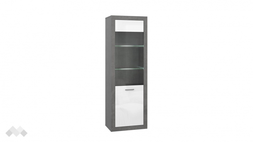 Висок шкаф Требия с витрина сиво с бял гланц - изглед 4