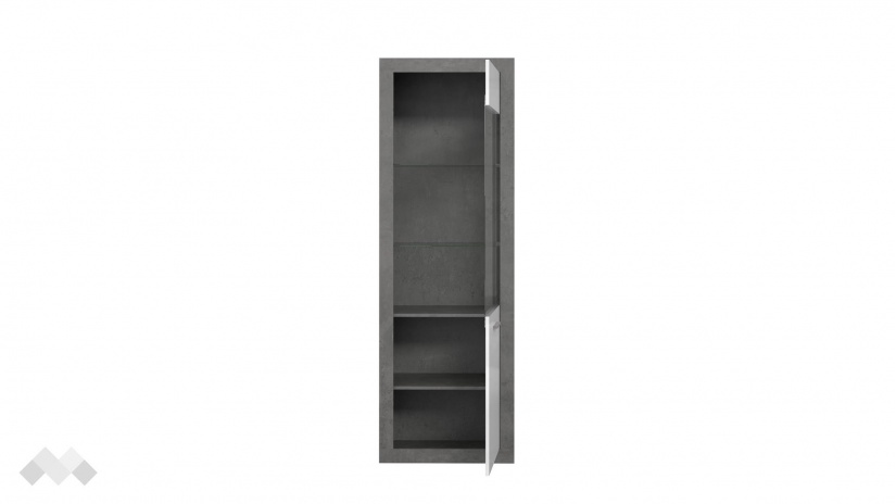 Висок шкаф Требия с витрина сиво с бял гланц - изглед 5