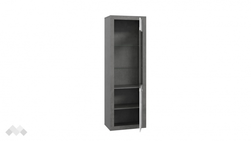 Висок шкаф Требия с витрина сиво с бял гланц - изглед 6