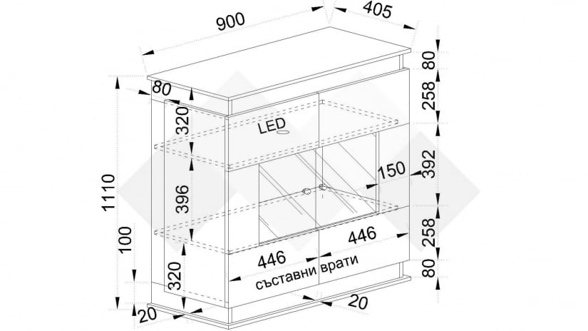 Висок шкаф с витрина Купър песаро с графит - изглед 2 - МебелМаг Висок шкаф с витрина Купър песаро с графит - изглед 2