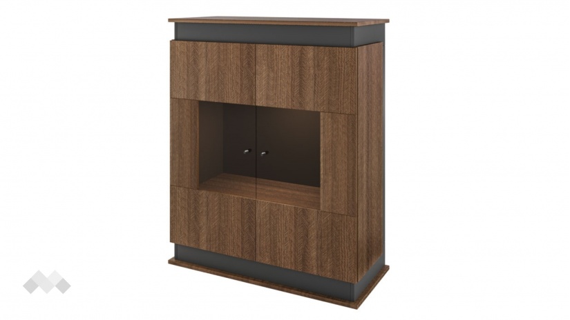 Висок шкаф с витрина Купър песаро с графит - изглед 1 - МебелМаг Висок шкаф с витрина Купър песаро с графит - изглед 1