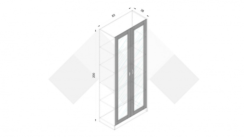 Висок шкаф с витрина Хироу с витрина дъб вотан с черно шагре - изглед 3 - МебелМаг Висок шкаф с витрина Хироу с витрина дъб вотан с черно шагре - изглед 3