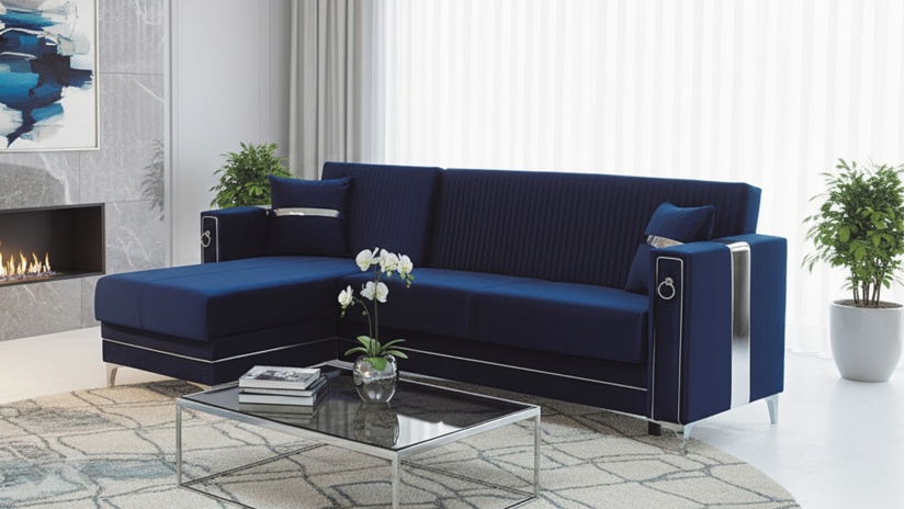 Ъглов диван Дестини универсален ъгъл син - изглед 2