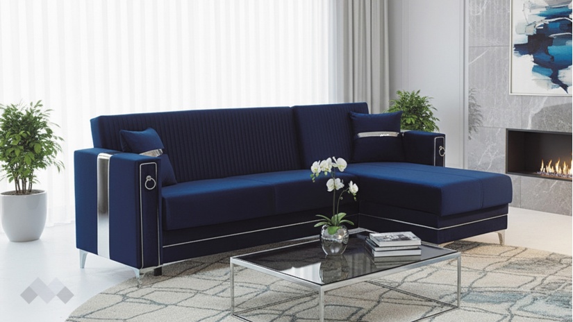 Ъглов диван Дестини универсален ъгъл син - изглед 1