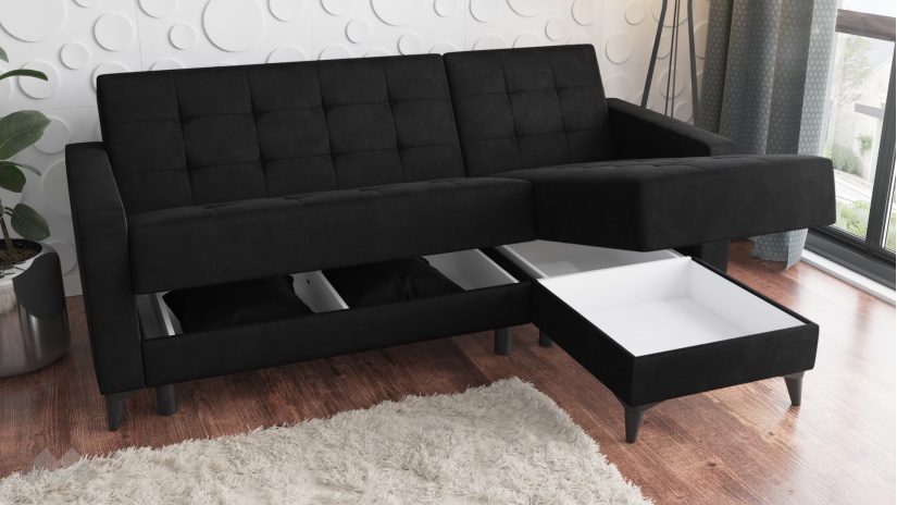 Ъглов диван Амалия универсален ъгъл черен - изглед 5