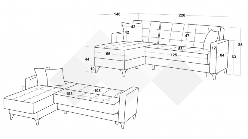 Ъглов диван Амалия универсален ъгъл черен - изглед 12