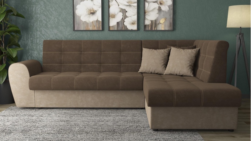 Ъглов диван Белла S с посока тъмно кафяв с бежово - изглед 2