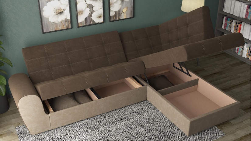 Ъглов диван Белла S с посока тъмно кафяв с бежово - изглед 4