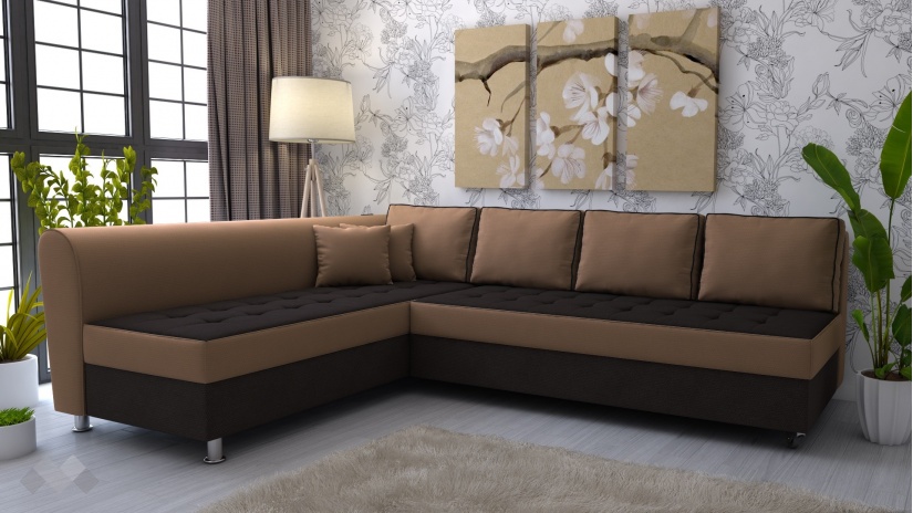 Ъглов диван Дивна с посока тъмно кафяво с кафяво - изглед 1 - МебелМаг Ъглов диван Дивна с посока тъмно кафяво с кафяво - изглед 1