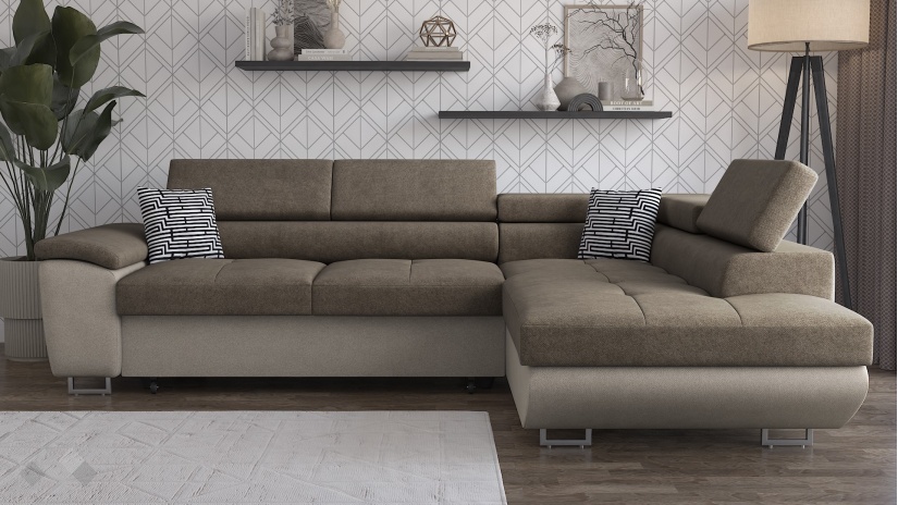 Ъглов диван Едуард с посока кафяв с бежово - изглед 2