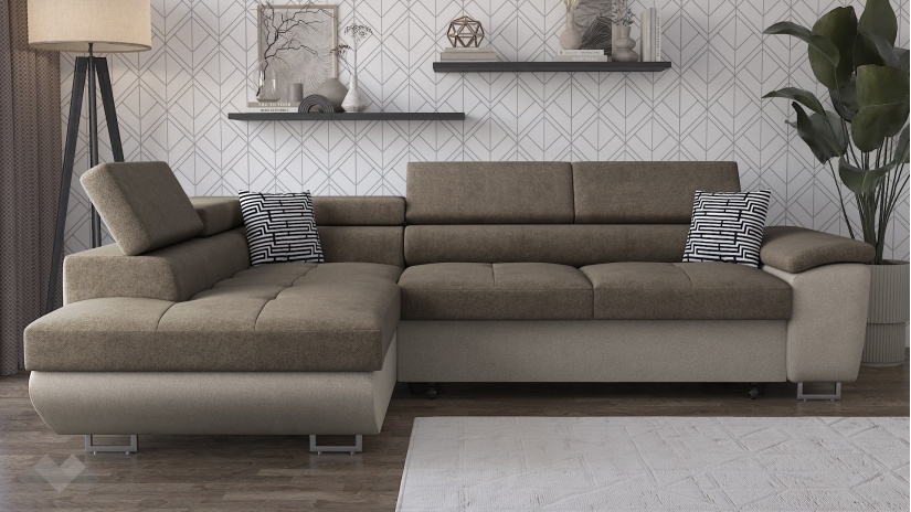 Ъглов диван Едуард с посока кафяв с бежово - изглед 2 - МебелМаг Ъглов диван Едуард с посока кафяв с бежово - изглед 2